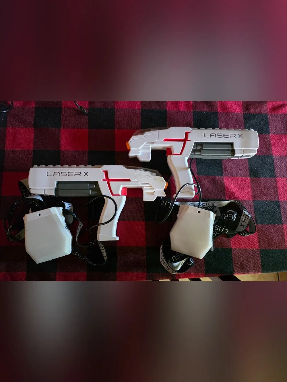 White & Red Laser Tag Pistols with Sensor Packs